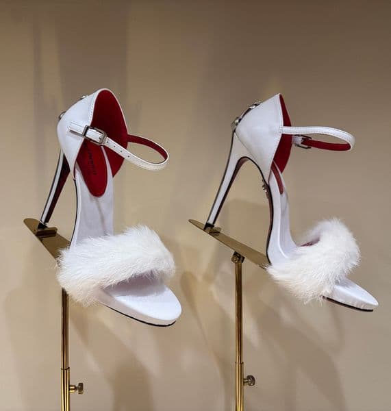 Fashion Women Cesare Paciotti Sandals Shoes Lady Fur Strappy Daggers Heels Suede Leather Blade Silver Gold Metal Party Wedding Dress Elegant Walking EU35-43