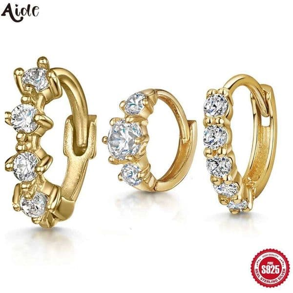 Aide 925 Sterling Silver 1pc Honeycomb Inlaid CZ Zircon Buckle Hoops For Women Minimalist 18K Gold Plated Earrings Jewelry Gift