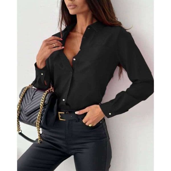 Women Elegant Solid Chiffon Blouse Spring Summer Casual Long Sleeve V Neck Loose Shirt Office Lady Tunics Oversized Tops 2024