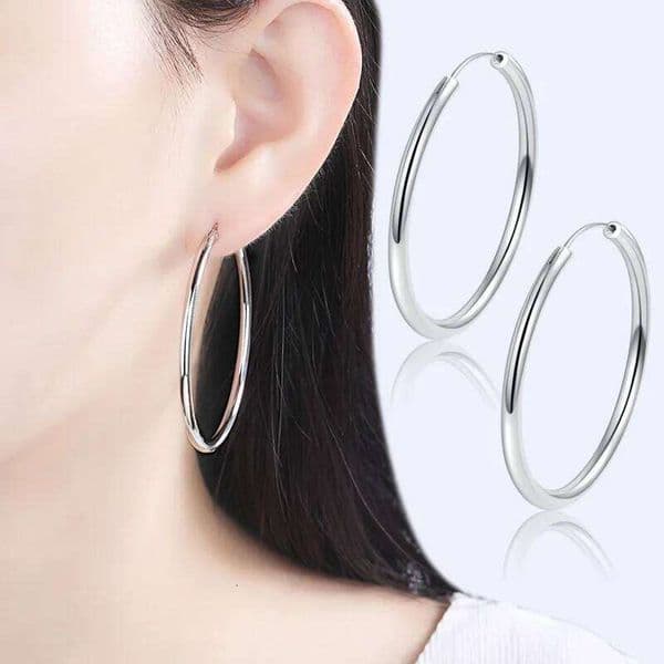 Big Ear Hoop 925 Sterling Silver Earrings Glossy Simple Fashion Female Earrings, Charm Jewelry Gift