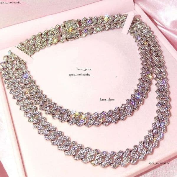 Chains Iced Out 14mm Prong Cuban Link Chain Necklace For Women GRA Bling Clustered Rhinestones Pave Miami Choker JewelleryChains a4