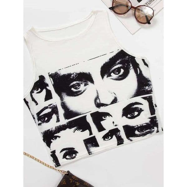 High Street Style Y2K Figure Graphic Crop Women Summer Clothes Korean Fashion Sleeveless Tank Top Tee Shirt Streetwear 2023