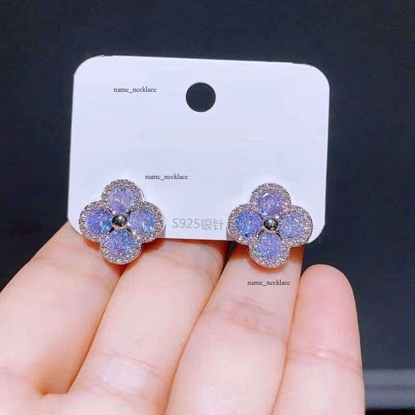 925 Silver Needle Fashion Jewelry VVS Moissanite 14K Diamond Clover Earrings High-Quality Women's Wedding