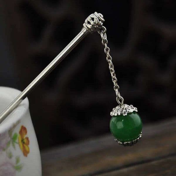 925 silver vintage tassels natural Hotan jasper beads tiara classic hair jewelry for women national style hanfu accessories