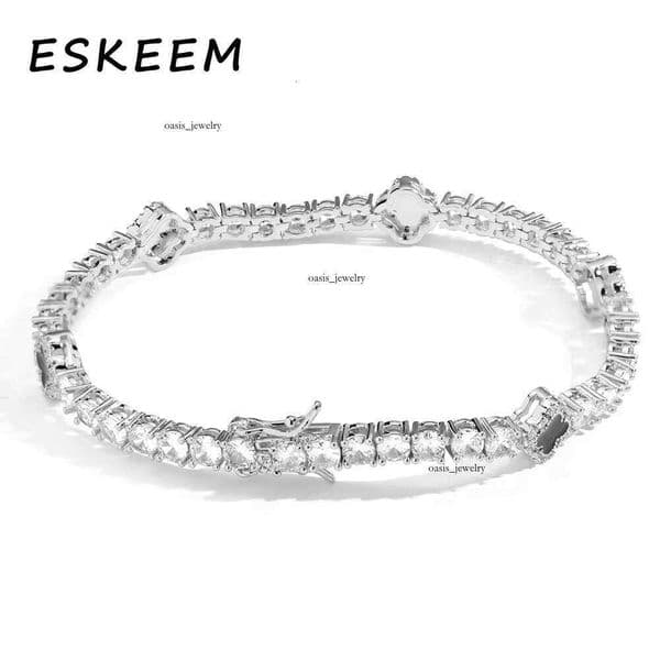 New Design 925 Sterling Silver Hip Hop 18K VVS Moissanite 4mm Clover Tennis Chain Gold Plated Fashion Bracelet 1