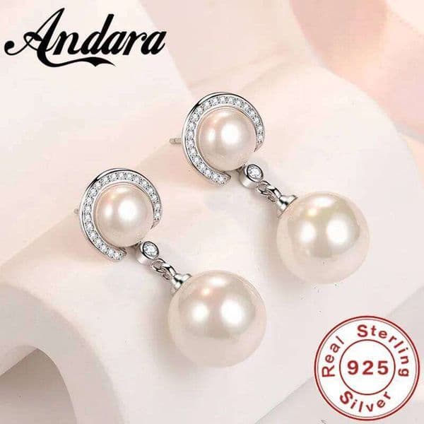 Elegant 925 Sterling Silver Pearl Zircon Earrings Long Fashion Jewelry Accessories for Women Wedding Engagement Party