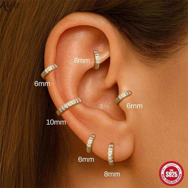 Aide 925 Sterling Silver Gold Color Mini Zircon 6mm 8mm 10mm 3pcs Set Huggies Hoops Piercing Pendiente Earrings Luxury Jewelry
