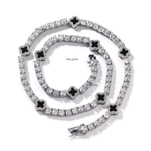 Luxurious and Exquisite 8mm GRA Lced Out VVS Moissanite Tennis Bracelet with Four-leaf Clover Necklace Women's Jewelry