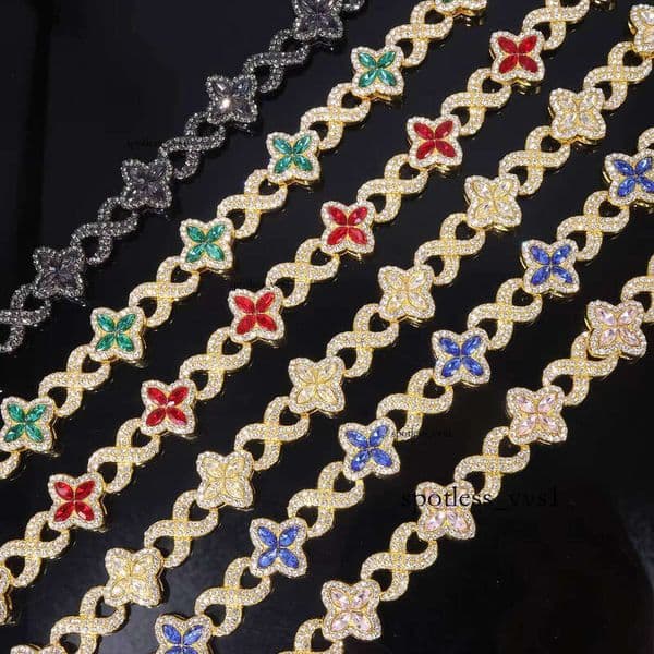 Clover Patchwork 8-Shaped Inlaid GRA Cuban Chain Fashion Unique Colorful VVS Moissanite Necklace