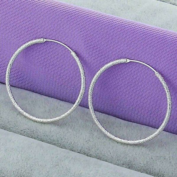 High Quality 925 Silver 35MM Scrub Circle Hoop Earrings For Women Girls Trendy Jewelry Earring Free Shipping