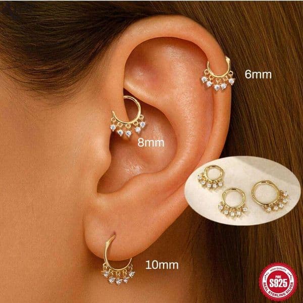 Aide Real 925 Sterling Silver Minimalist Boho Round Ear Buckle for Women Zircon Tassel Pendant Hoop Earring Jewelry Accessories