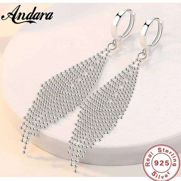 New 925 Sterling Silver Tassel Beads Long Earrings For Women'S Wedding Fashion Jewelry Gifts