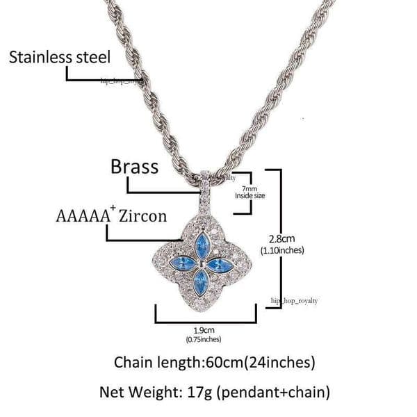 Hip-Hop Four-Petal Flower Versatile Sweater Style Exquisite Colorful Brass VVS Moissanite Pendant Rope Chain 925 Women's Gift