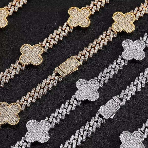 for Women Single Row GRA VVS Moissanite Gold and Silver Plated Cuban Chain Bracelet