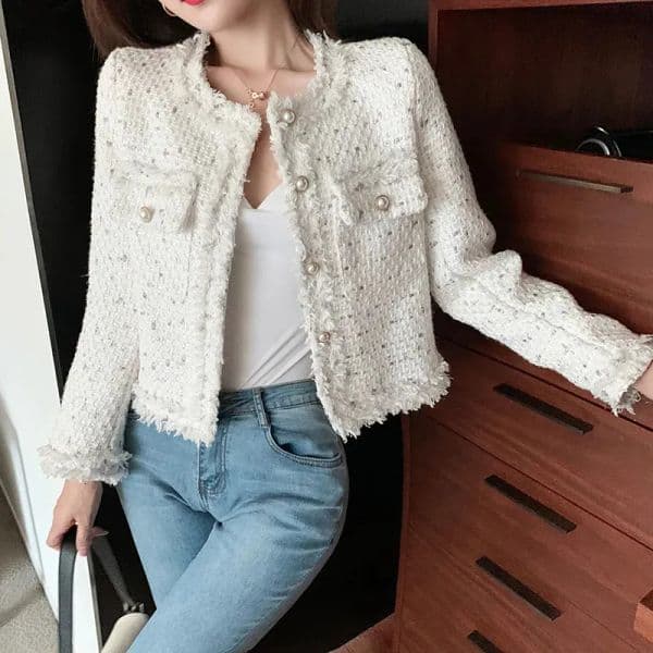 Women's Jackets Arrival Short Coat O-neck Single-breasted Tassel Slim Plaid Tweed Jacket Outwear Women Fashion