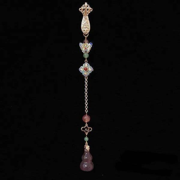 Original Natural Ice Chalcedony Purple Gourd Button Pendant Court Style JewelryLong Butterfly Enamel Cheongsam Accessories