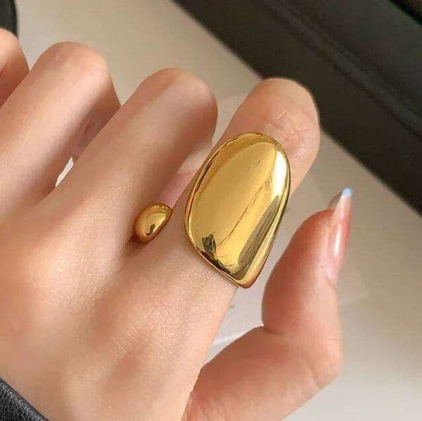 Real 925 Sterling Silver 18K Gold Geometric Opening Rings for Women Minimalist Trendy Fine Jewelry Light Luxury Accessories