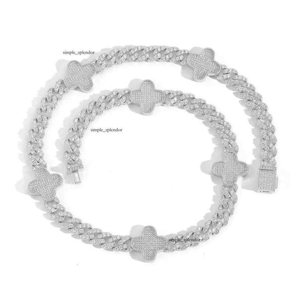 BESXL0402 Floral Hot Sale Four Necklaces New Design Shiny 18K VVS Moissanite with Cuban Chain Link Gift