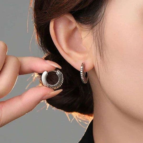 Real 925 Sterling Silver Striped Personality Round Hoop Earring for Women Minimalist Vintage Fine Jewelry Geometric Accessories