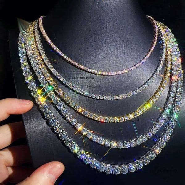Custom hip hop Jewelry necklace 2mm 3mm Sterling Sier hiphop chain VVS Moissanite 18K Tennis Chain 80