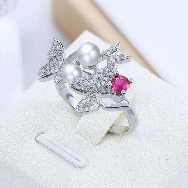 Vintage Bow Zircon Pearl Ring for Ladies Shining AAA High Quality Attending Banquets Event Party Jewelry Accessories