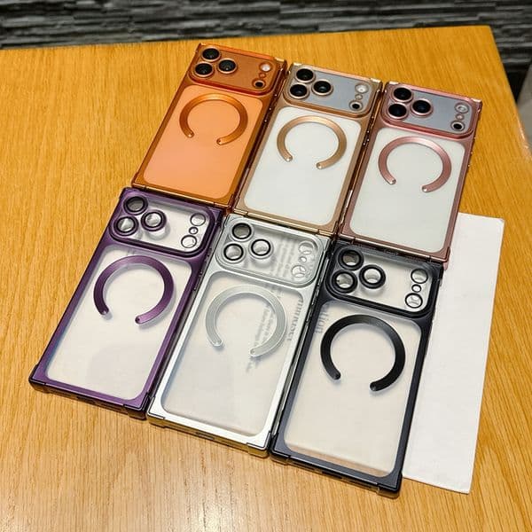 Change in Seconds Wireless Charging Case For Iphone 17 Air 16 Plus 15 14 Pro Max 13 Soft TPU Camera Lens Protector Fine Hole Chromed Magnet Phone Shockproof