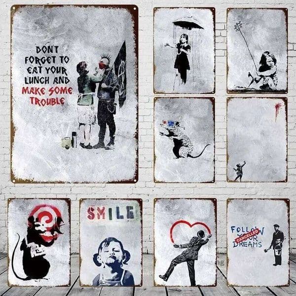 2026 Banksy Graffiti Art Metal Tin Sign Street Cologne Wall Painting Love Little Boy Poster Living perfume Room Corridor Bar Home Decoration Perfume cologne Fre