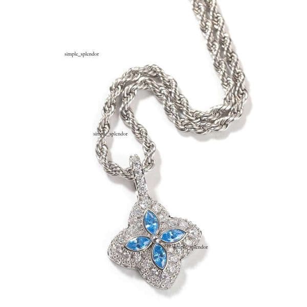 VVS Moissanite Four-leaf Necklace with Colorful Gemstones Wholesale Lucky 18K Clover Charm Pendant Hip Hop Jewelry