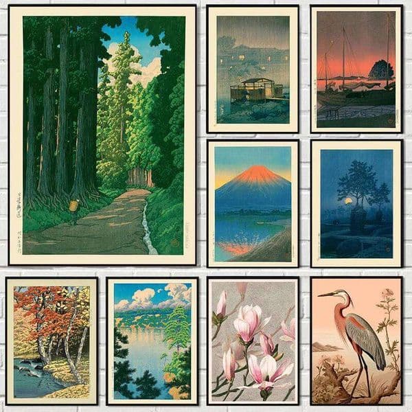 Japan Hasui Kawase Tree-lined Road Canvas Prints Asian Sunrise and Sunset Wall Art Posters for Modern Living Room Home Decor 26N0104