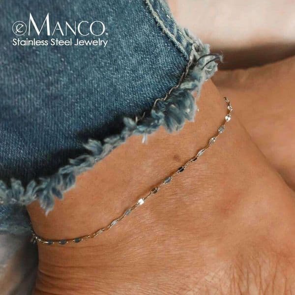 eManco Fine Stainless Steel Silver Color Fish Lips Chain Women's Summer Beach Foot Jewelry Leg Minimalist Anklet