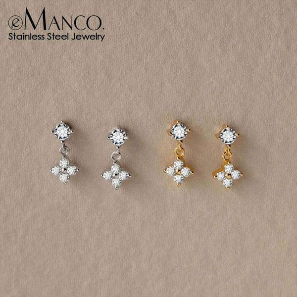 eMancoStainless Steel Jewelry Women Fashion Cute Tiny Clear Crystal Zirconia Stud Earrings Gift for Girls Teens Lady