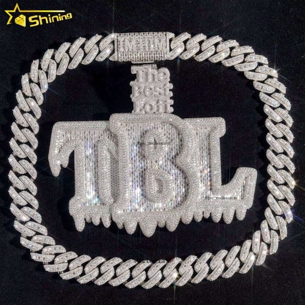 Hip Hop Jewelry Men's Ice Letter Pure Sier 18K VVS Silicon 14K Stone Number Name Initial Pendant