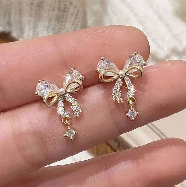 Real 925 Sterling Silver Mini 14K Gold Zircon Bowknot Stud Earrings for Women Cute Fine Jewelry Minimalist Accessories
