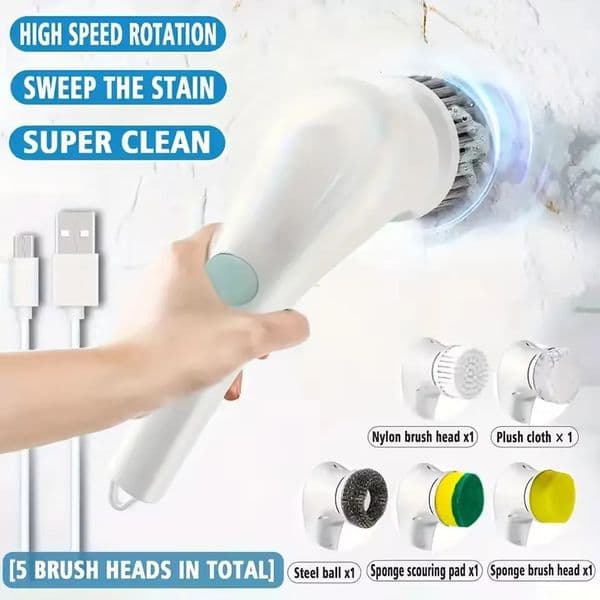 Electric Spin Cleaning Brush with 5 PCS Heads Wireless Handheld Scrubber Suitable Scrub Brush for Bathroom Kitchen Bathtub Tile 251225BJ
