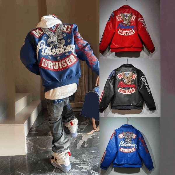 Men's Jackets Cool Flame Decoration Hip-hop Eagle Embroidery Leather Jacket Baseball Streetwear Autumn Winter Coats Men Women Clothing