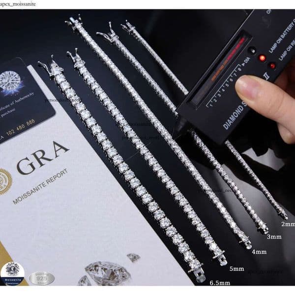 18K Fashion 14K Diamond 5mm 6.5mm Sier Gold Plated Fine Jewelry Bracelet VVS Moissanite Tennis Chain for Men Women Gift 35