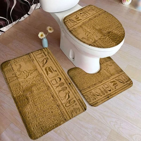 Vintage Egypt Bath Mat Set Brown Pyramid Temple Hieroglyphics Ethnic Style Home Carpet Bathroom Decor Doormat Rugs Toilet Cover 251230