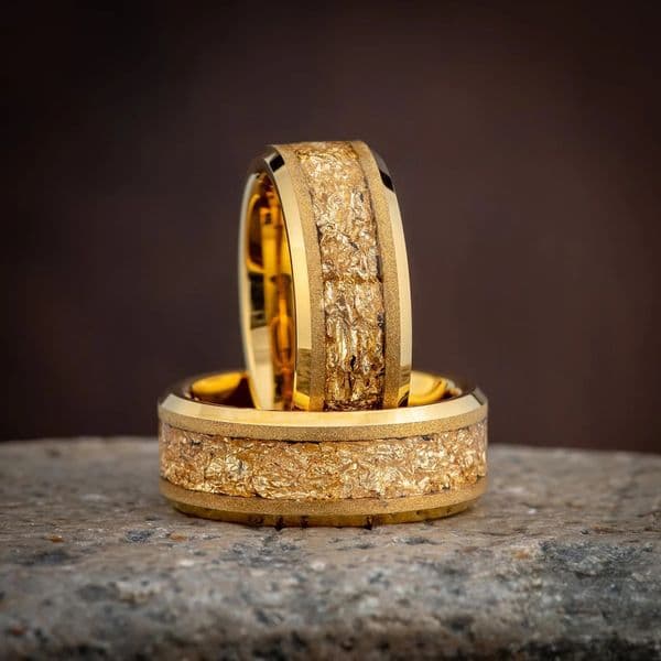 8MM Gold Color Tungsten Carbide Mens Wedding Bands Inlaid gold leaf Comfort Fit Fashion Jewelry Engagement Ring Promise Rings 260104BJ