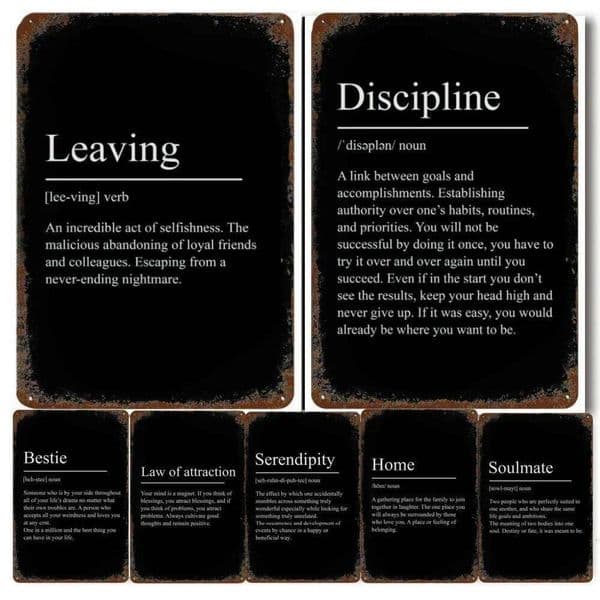 Minimalist Text Inspirational Black Metal Signs Posters Success Focus Discipline Patience Definition Tin Sign for Room Home Wall 26T 26T0104