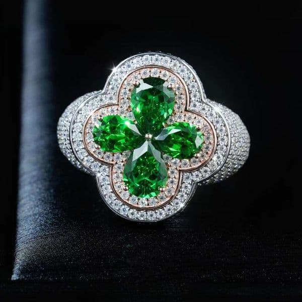 Popular Style VVS Clover S925 Silver for Men Women Colorful Blue Pink 18K Green Moissanite Cuban Ring