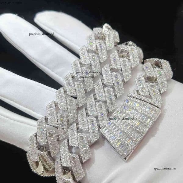 moissanite GRA iced out cuban k chain Hip Hop Fine Jewelry Baguette Dia Men Necklace Sterg Sier Fully Vvs Moissanite designer jewelry 4a