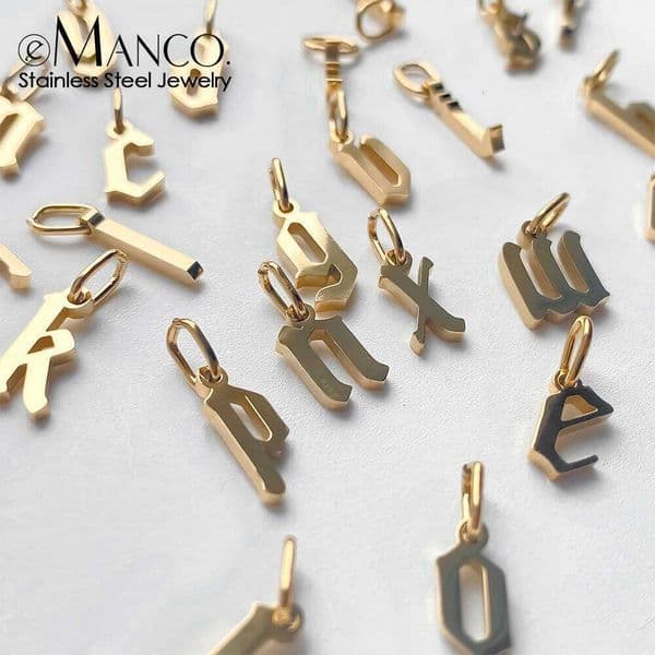 eManco 26 Initials 8-10mm Pendant Charms Stainless Steel PVD Gold Plated DIY Necklace Bracelet Jewelry Factory direct