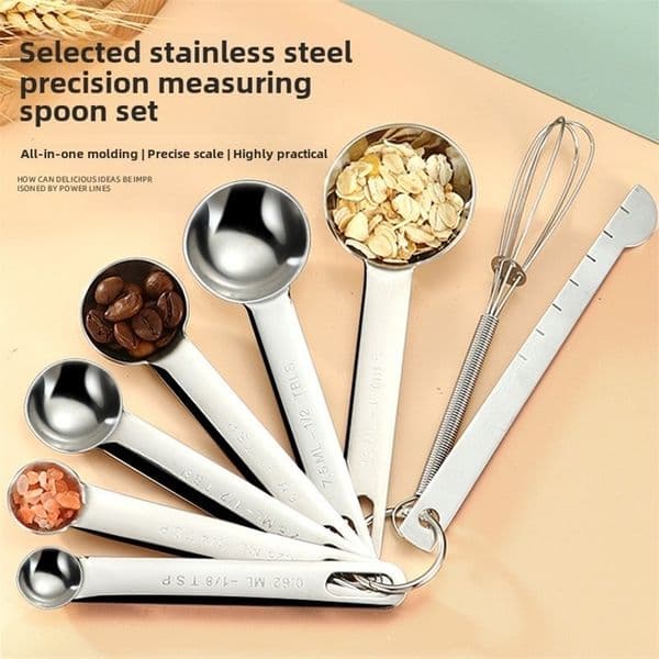 Stainless steel measuring spoon 4/6/7/8 pcs set with scale measuring ruler spoon kitchen coffee baking measuring tool set 251209w