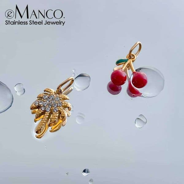 eManco Stainless Steel Enamel Red Cherry Charm for Women DIY Bracelet Necklace Jewelry Making Accessories Fruit Pendant