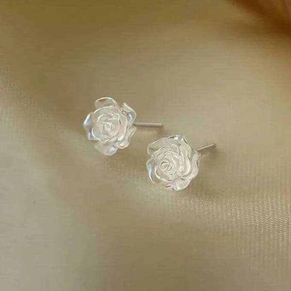 Real 925 Sterling Silver Simple and Gentle Camellia Flower Stud Earrings for Women Cute Fine Jewelry Minimalist Accessories