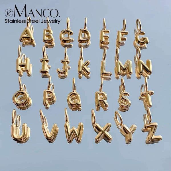 eManco Gold Color Stainless Steel Charms Collection Gender-Neutral Style 3D Bubble Letter Elements DIY Necklace Jewelry Making