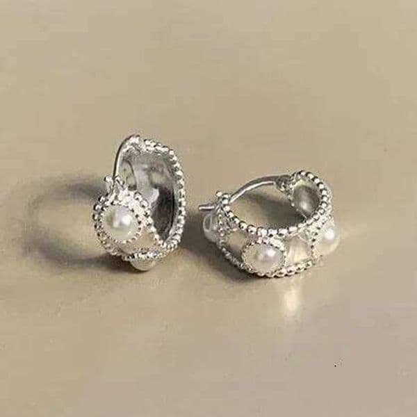 Real 925 Sterling Silver Pearl Bead Round Hoop Earrings for Women Minimalist Vintage Fine Jewelry Light Luxury Accessories