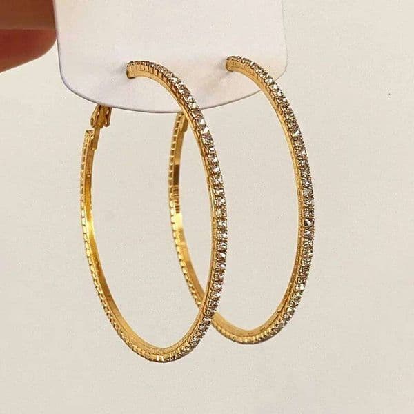 Real 925 Sterling Silver 18K Gold Full Zircon Round Hoop Earrings for Women Trendy Fine Jewelry Exaggerated Accessories