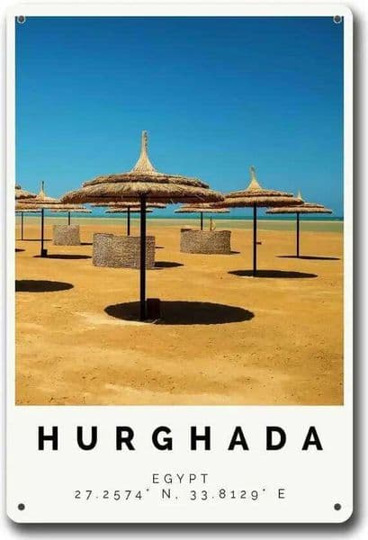 Metal Tin Signs Colorful Art Decor Hurghada Travel Suitable for Restaurant Wall Decoration 8x12i 26T0104 26T0104