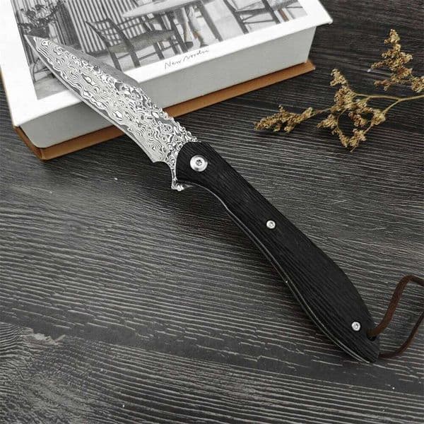 Damascus Steel Tactical Folding Outdoor Self Defense Jungle Survival Hunting Ebony Handle Everyday Carry Tools Fruit Knife High-Quality Folding fruit knife